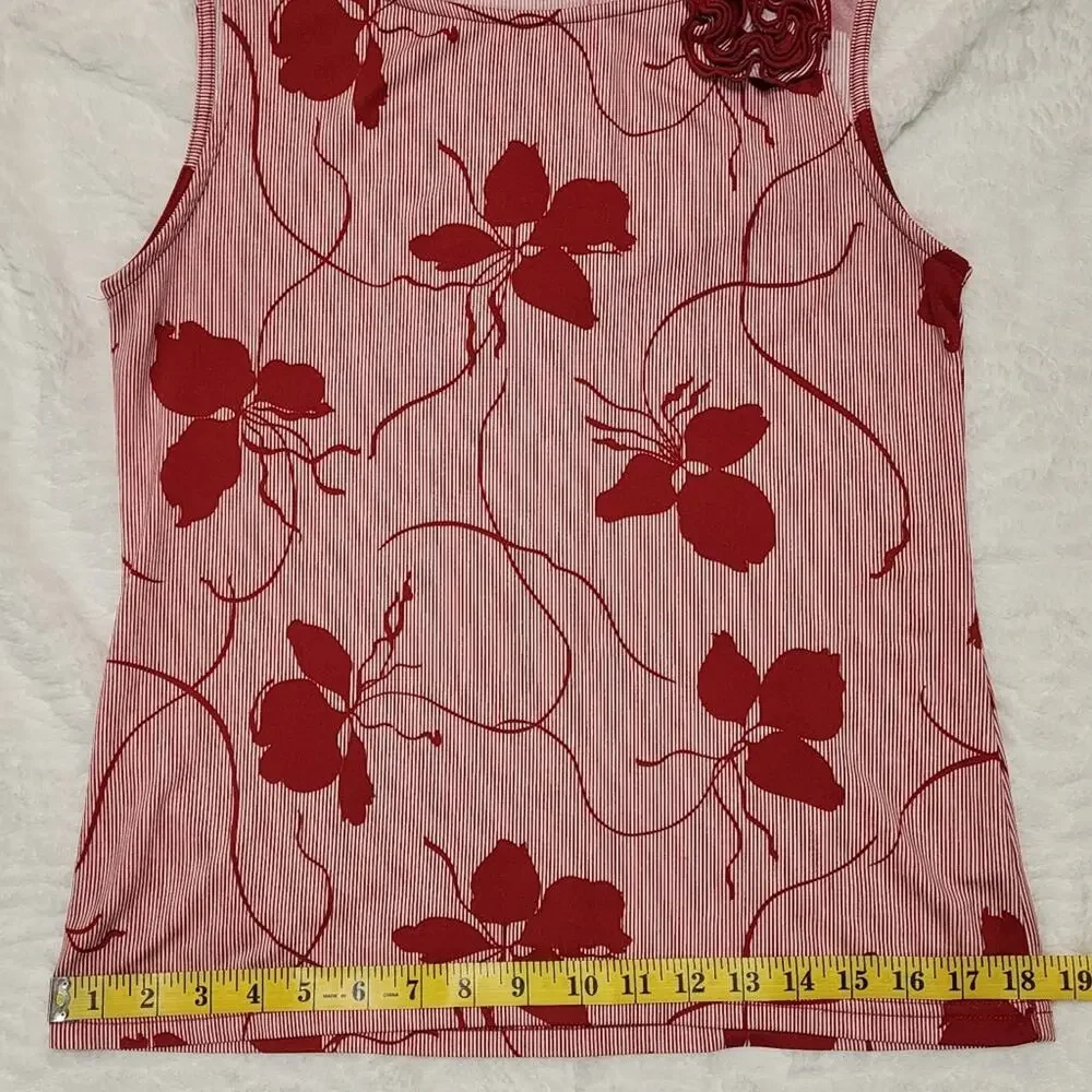 New York and Company Rosette Floral Print Sleeveless Romantic Red Top, Medium - Picture 4 of 8